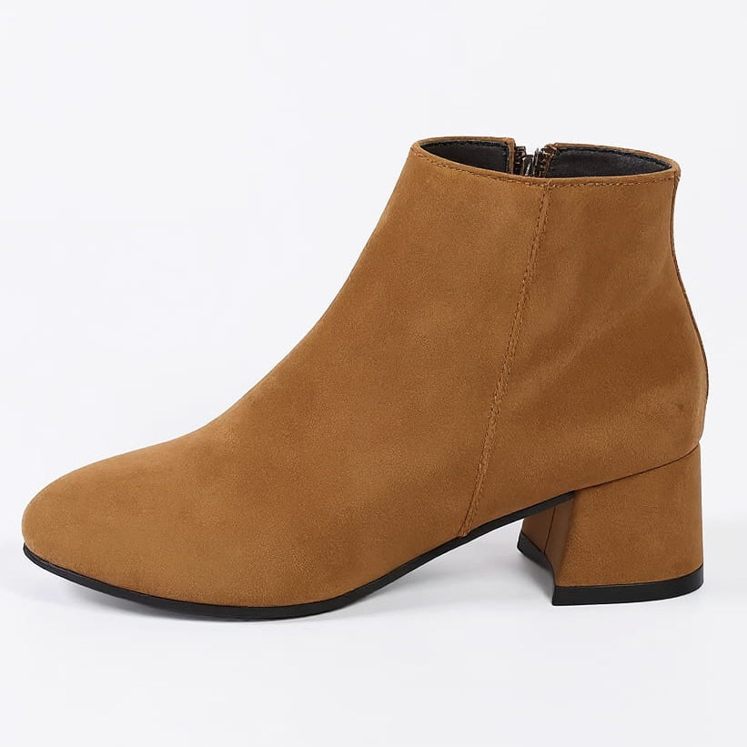 Women's Ankle Boots - Block Heel & Side Zipper