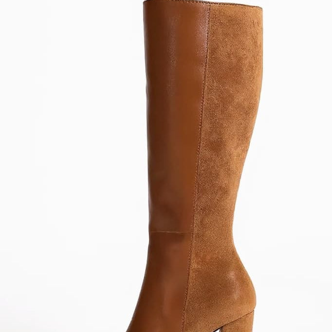 Women's Knee-High Boots - Block Heel & Pointed Toe