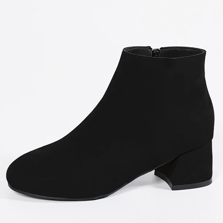 Women's Ankle Boots - Block Heel & Side Zipper