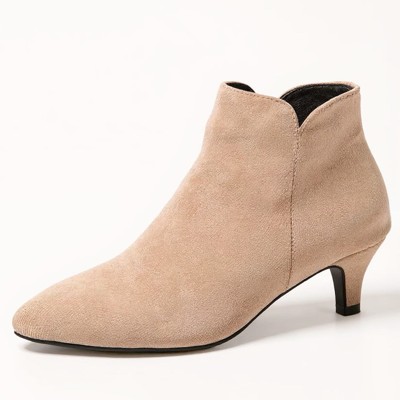 Women's Ankle Boots - Pointed Toe with Kitten Heel & Side Zipper