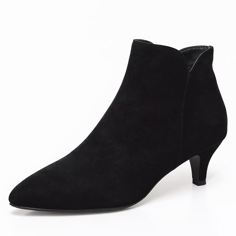 Women's Ankle Boots - Pointed Toe with Kitten Heel & Side Zipper