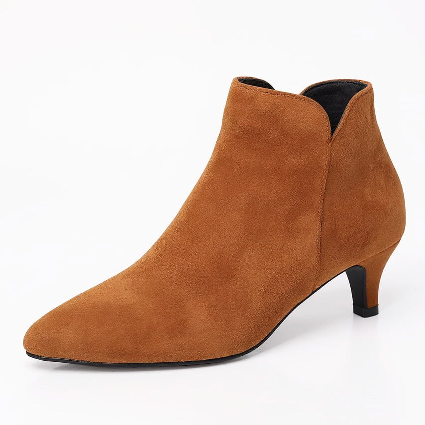 Women's Ankle Boots - Pointed Toe with Kitten Heel & Side Zipper