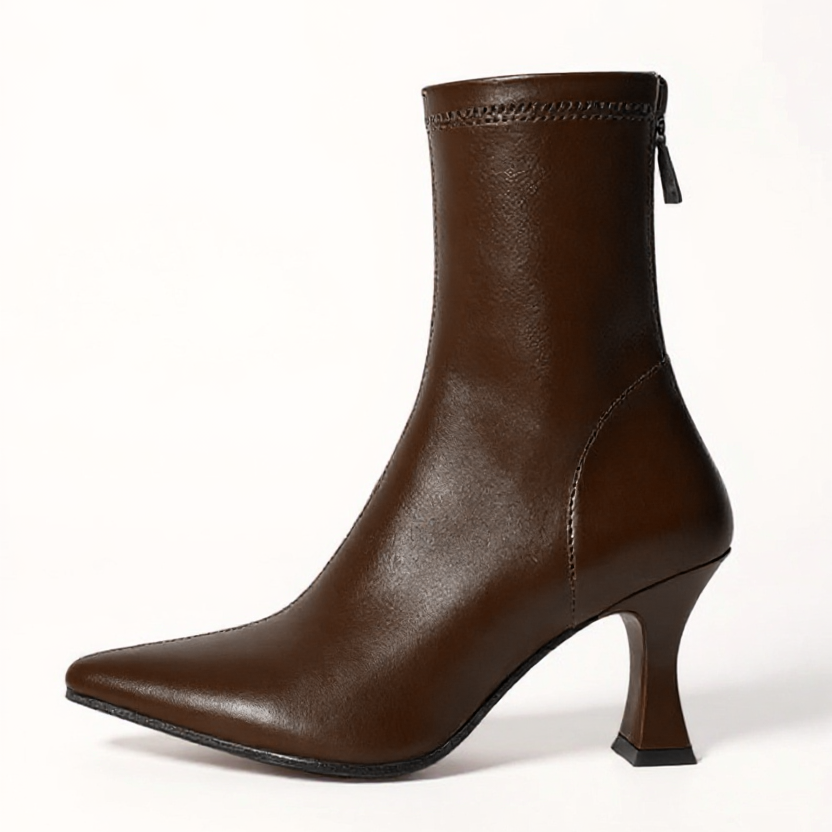 Women's Stretchy Ankle Boots - Pointed Toe & Sculptural Heel with Back Zipper