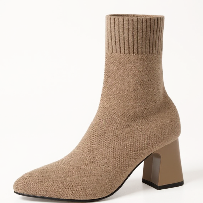 Women's Knit Ankle Boots - Pointed Toe & Chunky Block Heel