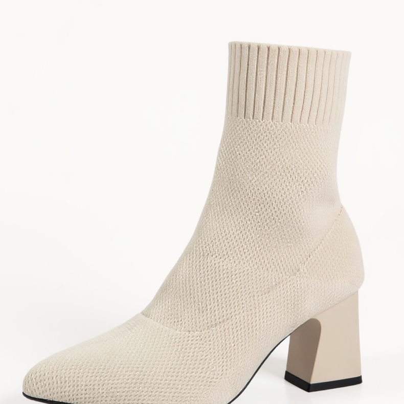 Women's Knit Ankle Boots - Pointed Toe & Chunky Block Heel