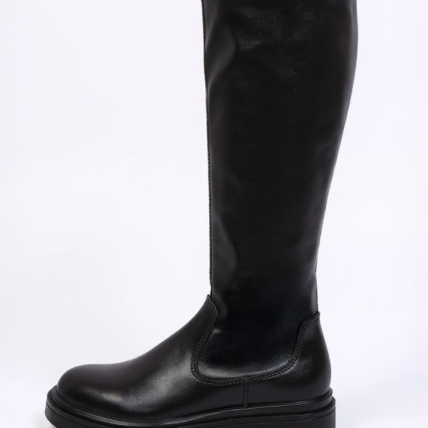 Women's Black Knee-High Boots - Round Toe & Low Platform Heel