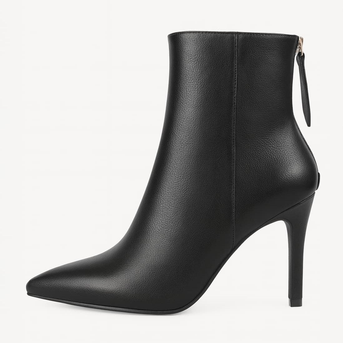Women's Black Ankle Boots - Pointed Toe & Stiletto Heel with Back Zipper