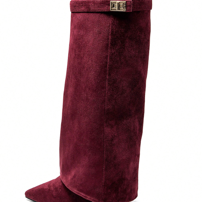 Women's Fold-Over Knee-High Boots - Pointed Toe & Block Heel