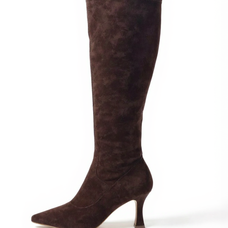 Women's Knee-High Boots - Pointed Toe & Stiletto Heel with Side Zipper