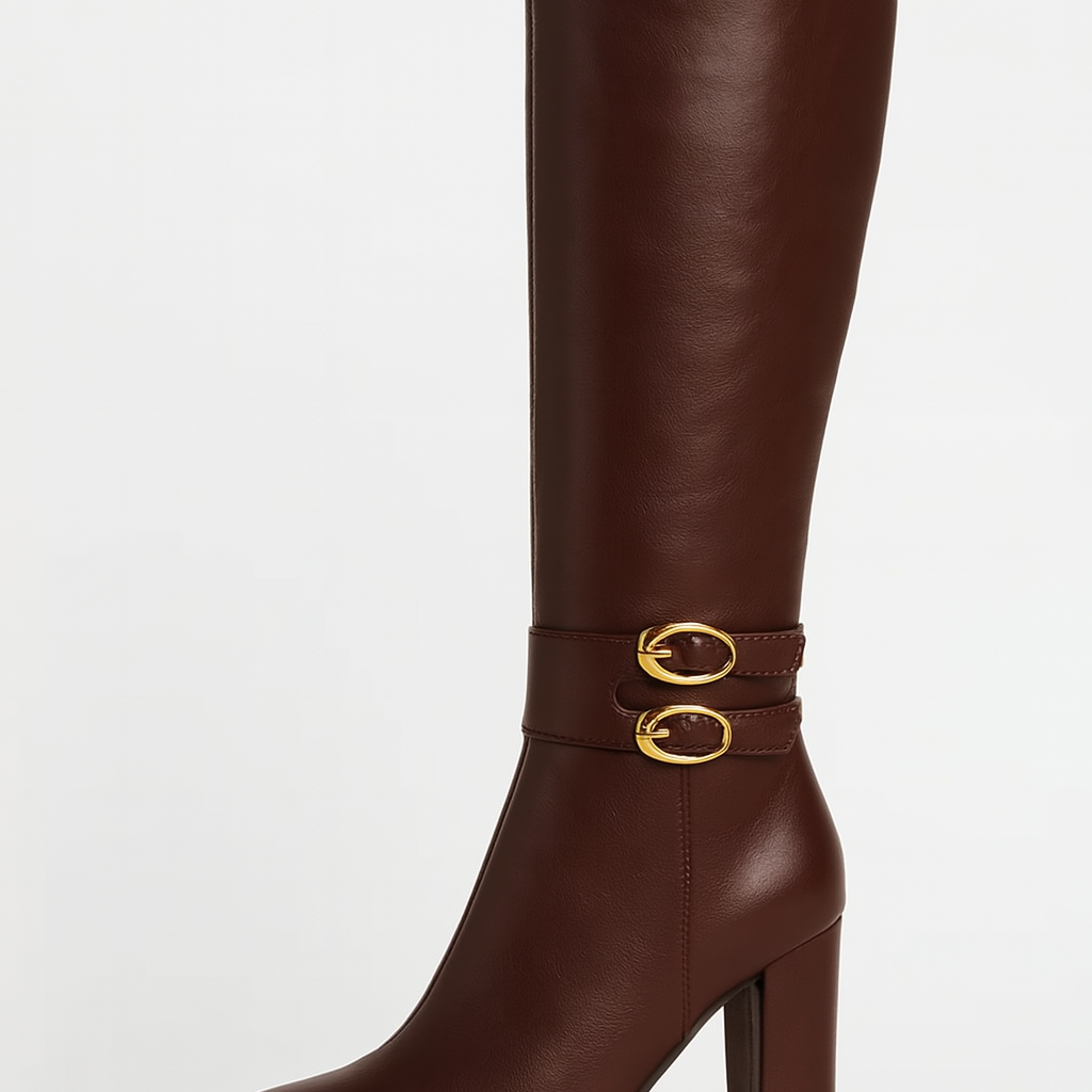 Amelié - High Knee Leather Boots in Brown